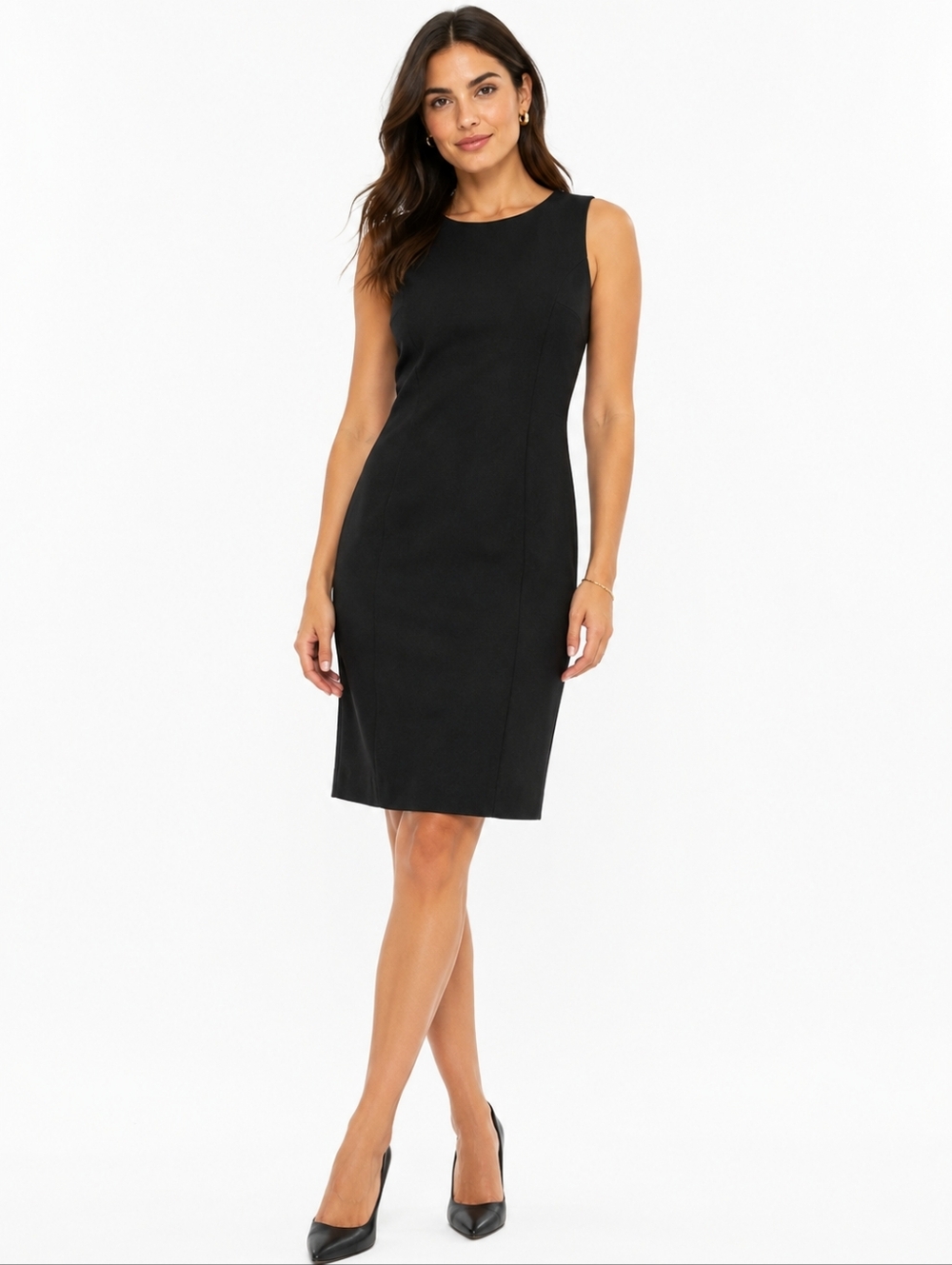 MARIO SERRANI ITALY Black Sheath Dress Knee Length Sleeveless Business Size 10